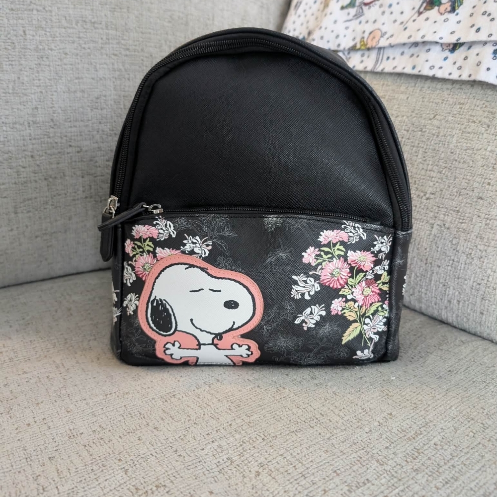 Snoopy Black Floral Mini Backpack